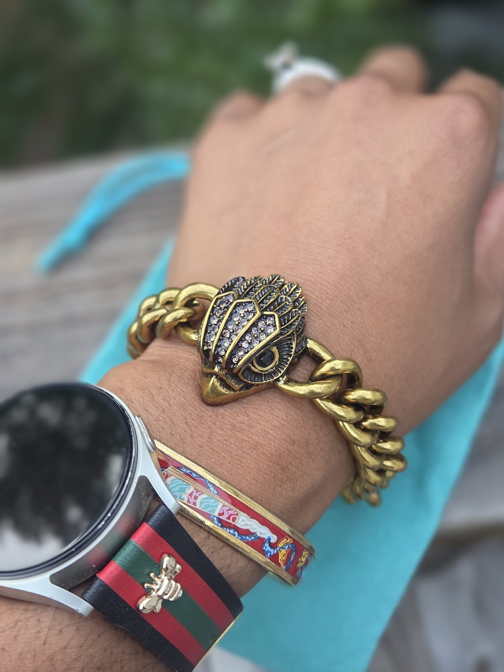 Kurr Geiger Gold Eagle Head Curb Chain Bracelet